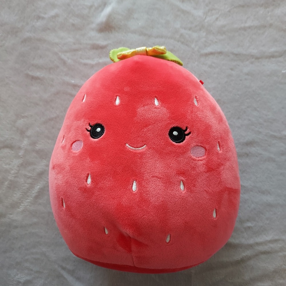Squishmallows Kellytoy 8 Inch Strawberry Scarlet Plush Red Fruit Toy Gold Bow